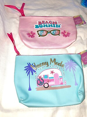 #ad Cosmetic BAGS Pink and Blue for the Beach Set of 2 8quot; x 6quot;