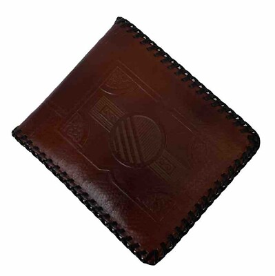 #ad Bosca Brown Calf Leather Bi Fold Wallet Hand Tooled amp; Stitched Change Zip