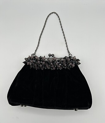 #ad Clutch Bag Purse Black Velvet Beaded Evening Party Cocktail