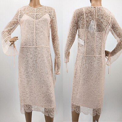 #ad NWT Emilio Pucci Midi Dress Designer Pink Sheer Lace Silk Slip Bridesmaid Size 6