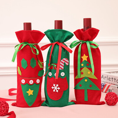 #ad 3 PCS Christmas Wine Gift Bags Xmas Wine Bottle Bag Wedding Bottle Covers