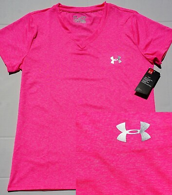 #ad NEW Women Under Armour Twisted Tech Loose Gym Logo V Neck T Shirt Tee S XXL NWT