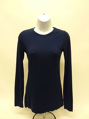 #ad Women#x27;s Small Ann Taylor Basic Round Neck Long Sleeve Solid Blue T Shirt