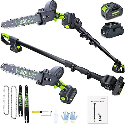 #ad 8quot;amp;10quot; 2 IN 1 Cordless Pole Saw amp; Mini Chainsaw For Tree Trimming 15FT Max