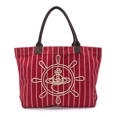 #ad Vivienne Westwood Marine Orb Rope Design Striped Canvas Tote Bag Red Ladies