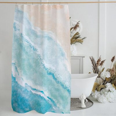 #ad #ad Watercolor Blue Shower Curtain Ocean for Bathroom Sea Waves Beach Fabric Bath...
