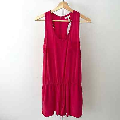 #ad Joie Essonne Silk Romper Sleeveless Shorts Outfit Watermelon Dark Pink XS