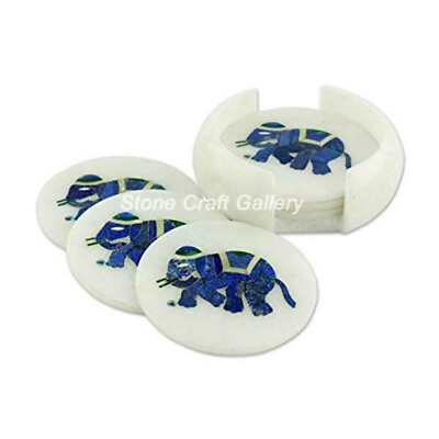 #ad Marble Coaster set semi precious stones Work Lapis art Inlay home decor