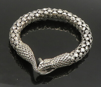 #ad 925 Sterling Silver Vintage Shiny Snake Head amp; Tail Chain Bracelet BT9069