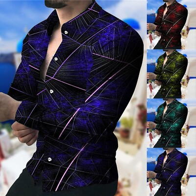 #ad Men#x27;s Casual Long Sleeve Shirts Lapel Fashion Button Down Blouses Spring Autumn