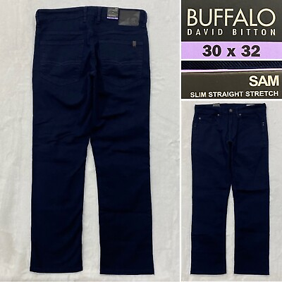 NWT Buffalo SAM Navy Blue Denim Jeans Pants Men#x27;s 30 x 32quot; Slim Fit Straight Leg $32.95