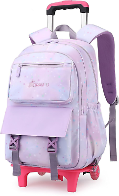 #ad Gradient Star Girls Rolling Backpacks for Two Wheels B 2 Wheels purple