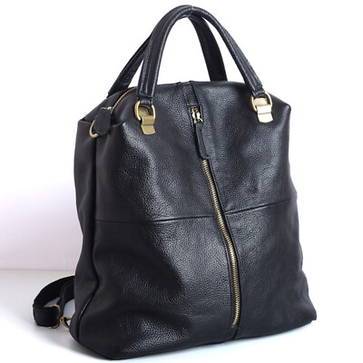 New Designer Cowhide Leather Backpack Women#x27;s Black Leather Handbags Travel Bag $65.54