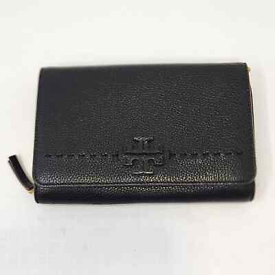 #ad Tory Burch McGraw Flat Wallet Crossbody Pebbled Black Leather Small Adjustable