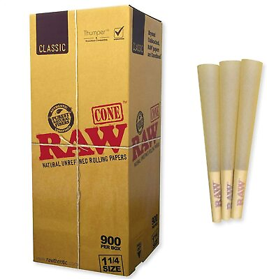 RAW Cones Classic 1 1 4Size 100 Pack Natural Pre Rolled Rolling Paper W filter $22.50
