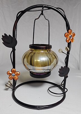 #ad Metal Bronze Finish Tealight Votive Candle Holder With Glass Swing On Stand