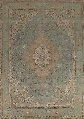 #ad Handmade Green Over Dyed Floral Tebriz Living Room Rug 10x13 Wool Carpet