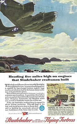 #ad 1944 Studebaker Vintage Color Print Ad WWII World War 2 Military Ephemera WW2