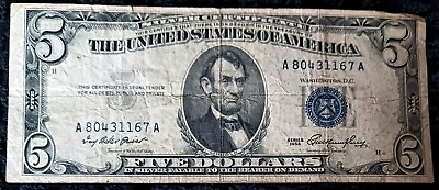 #ad 1953 $5 Five Dollar Silver Certificate No SERIES Small Paper BankNote