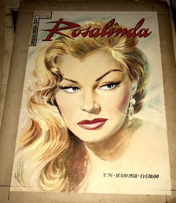 #ad Anita Ekberg Cheesecake Sexy Noir Published Water Color Cover Original Art 1958