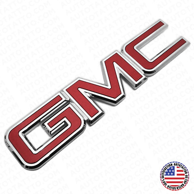 #ad 14 19 GMC Sierra Front Grille Letter Logo Emblem Adhesive Nameplate HD OEM Red