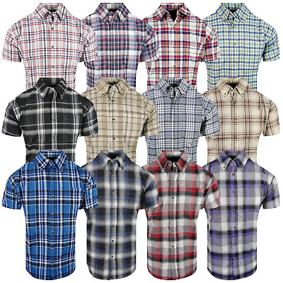 #ad Plaid Shirt Mens Short Sleeve Button Down Collar One Pocket NEW Color TRUE FIT 4
