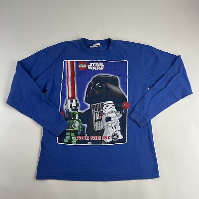 #ad Star Wars Shirt XL Blue Youth Kids Lego Dark Side Inc Long Sleeve Tee Used