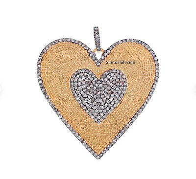 #ad Two Tone Designer Heart Pave Diamond 925 Sterling Silver Charm Pendant Jewelry