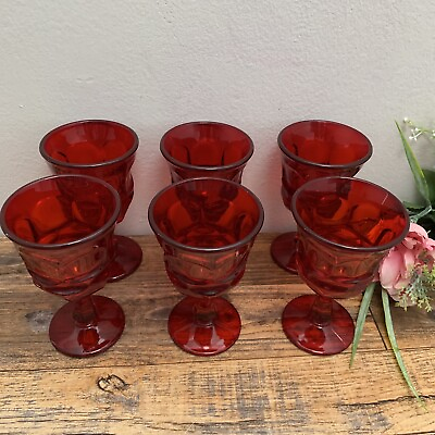 #ad Vintage Ruby Red Noritake Glass Perspective Wine Water 6 Goblets
