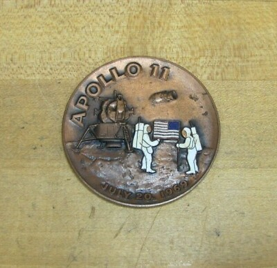 #ad 1969 APOLLO 11 Copper Enamel Medallion Paperweight NASA American Mint Associates