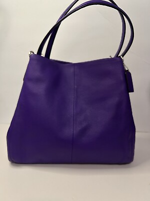 #ad Coach Phoebe Shoulder Bag Pebble Leather Purple Silver Hardware EUC