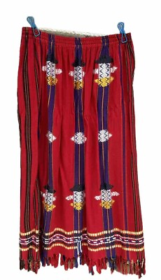 #ad Vintage Guatamalan Ethnic Embroidered Skirt Small Red Multicolor Elastic Waist