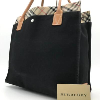 #ad Burberry Tote Bag Nova Check A4 Storable Leather Black