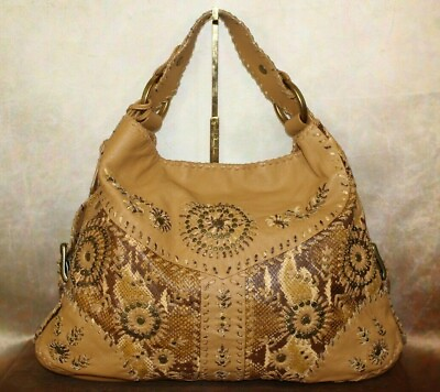 ISABELLA FIORE COOL WHIP COGNAC YVONNE PYTHON AND LEATHER NWOT SHOULDER BAG $195.00