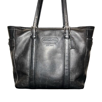 #ad #ad C06D 5128 Coach Zip Tote Handbag Signature Classic Black Leather Shoulder Bag
