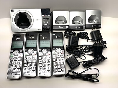 #ad NICE ATamp;T CL82407 DECT 6.0 4 Handset Cordless Phone for Home 4 Handsets Silver