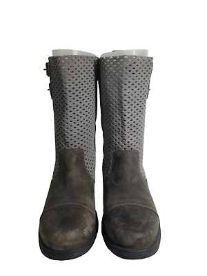 #ad Sorel Womens Boots Leather Moto Mid Calf Grey Perforated Pull On Size 7.5