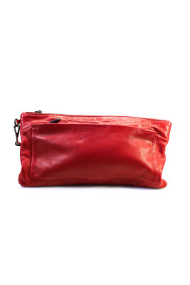 #ad Reed Krakoff Womens Leather Zipped Buckled Wrist Strap Wristlet Handbag Red