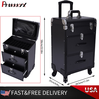 #ad Professional Rolling Makeup Train Case Cosmetic Trolley Makeup Storage Organizer