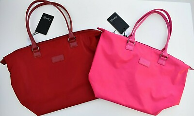 2 Lipault Paris Lady Plume Medium Tote Bag Handbag in Tahiti Pink amp; Ruby Red $40.49