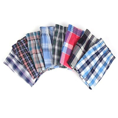#ad 3 Pack Boxers Shorts For Men Underwear Trunk Plaid Checker Cotton Loose Fit