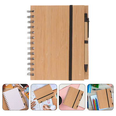 #ad 2 Sets Bamboo Notebook Spiral Notepads Notebooks for Work