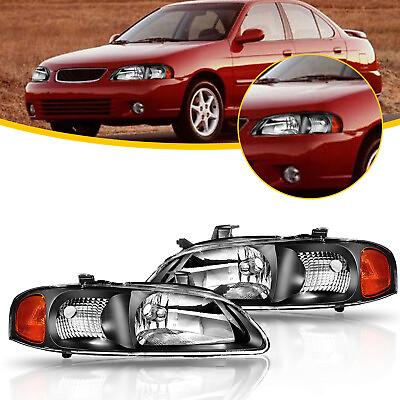 #ad Headlights FOR Nissan Sentra 2000 2003 Black Light Front Headlamps Replace