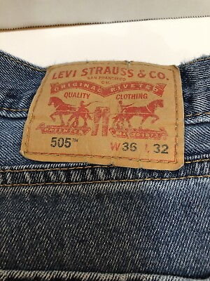 #ad Levis 505 Regular Straight Fit Men’s Jeans W36 L32 Mid Rise Classic Denim Pants