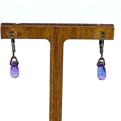 #ad Vintage Purple Glass Drop Earrings Dangle Pierced