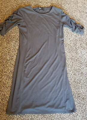 #ad Theory Gray Stretch Ruched Sleeve Dress Women#x27;s Size M
