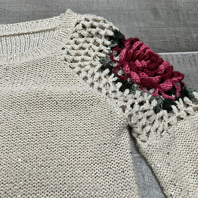 #ad Vtg Women’s Knit Sweater Fairycore Granny Square Shoulder Medium Sparkle