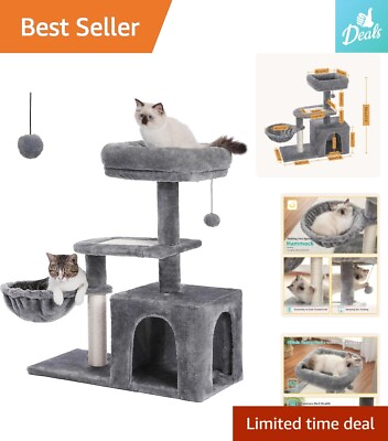 #ad Sturdy Cat Tower for Small Indoor Cats Hammock Sisal Scratching Post Grey