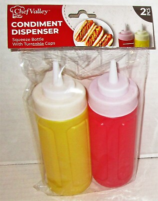 #ad MUSTARD amp; KETCHUP CONDIMENT DISPENSER w Turntable Caps Holds 12 Oz.