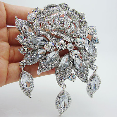 #ad New Elegant Bridal Clear Rhinestone Crystal Flower Rose Brooch Pin Pendant